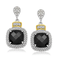 18k Yellow Gold & Sterling Silver Black Onyx & Diamond Earrings (.05cttw) by Avera Group