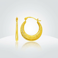 14k Yellow Gold Graduated Round Textured Hoop Earrings by Avera Group