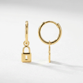 14k Yellow Gold Huggie Style Hoop Earrings with Padlock Drops by Avera Group