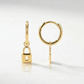 14k Yellow Gold Huggie Style Hoop Earrings with Padlock Drops by Avera Group