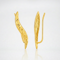 Textured Leaf Climber Earrings in 14k Yellow Gold by Avera Group