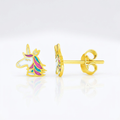 14k Yellow Gold Enameled Unicorn Childrens Earrings by Avera Group