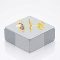 14k Yellow Gold Enameled Unicorn Childrens Earrings by Avera Group