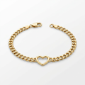 14k Yellow Gold 7 inch Curb Chain Bracelet with Heart by Avera Group