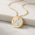 14k Yellow Gold Necklace with Cat Symbol in Mother of Pearl by Avera Group