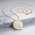 14k Yellow Gold Necklace with Cat Symbol in Mother of Pearl by Avera Group