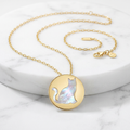 14k Yellow Gold Necklace with Cat Symbol in Mother of Pearl by Avera Group