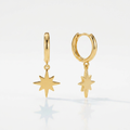14k Yellow Gold Huggie Style Hoop Earrings with Star Drops by Avera Group