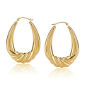 14k Yellow Gold Graduated Textured Oval Hoop Earrings by Avera Group