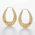 14k Yellow Gold Graduated Textured Oval Hoop Earrings by Avera Group