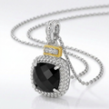 18k Yellow Gold & Sterling Silver Popcorn Cushion Black Onyx and Diamond Pendant by Avera Group