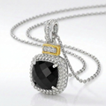 18k Yellow Gold & Sterling Silver Popcorn Cushion Black Onyx and Diamond Pendant by Avera Group