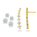 14k Yellow Gold Climber Post Earrings with Cubic Zirconias by Avera Group