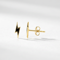 14k Yellow Gold and Enamel Black Lightning Bolt Stud Earrings by Avera Group