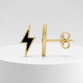 14k Yellow Gold and Enamel Black Lightning Bolt Stud Earrings by Avera Group