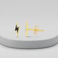 14k Yellow Gold and Enamel Black Lightning Bolt Stud Earrings by Avera Group