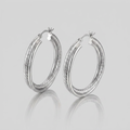 Sterling Silver Ridged Hoop Earrings with Textured Design by Avera Group