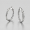 Sterling Silver Ridged Hoop Earrings with Textured Design by Avera Group
