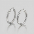 Sterling Silver Ridged Hoop Earrings with Textured Design by Avera Group