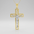 14k Two-Tone Gold Cross with Figure Pendant by Avera Group
