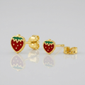 14k Yellow Gold Enameled Strawberry Childrens Earrings by Avera Group
