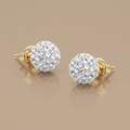 14k Yellow Gold Stud White Crystal Ball Earrings by Avera Group