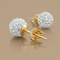 14k Yellow Gold Stud White Crystal Ball Earrings by Avera Group