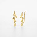 Leafy Branch Motif Climber Earrings in 14k Yellow Gold by Avera Group