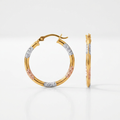 10k Tri-Color Gold Classic Hoop Earrings with Diamond Cut Details by Avera Group