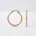 10k Tri-Color Gold Classic Hoop Earrings with Diamond Cut Details by Avera Group