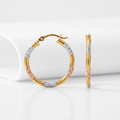 10k Tri-Color Gold Classic Hoop Earrings with Diamond Cut Details by Avera Group