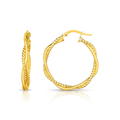 14k Yellow Gold Two Part Textured Twisted Round Hoop Earrings by Avera Group