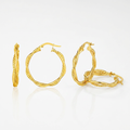 14k Yellow Gold Two Part Textured Twisted Round Hoop Earrings by Avera Group