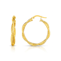 14k Yellow Gold Two Part Textured Twisted Round Hoop Earrings by Avera Group