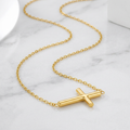 14k Yellow Gold Necklace with a Polished Cross Design by Avera Group