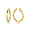 14k Two-Tone Gold Alternate Textured Hoop Earrings by Avera Group