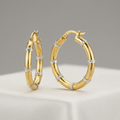 14k Two-Tone Gold Alternate Textured Hoop Earrings by Avera Group