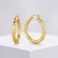 14k Two-Tone Gold Alternate Textured Hoop Earrings by Avera Group