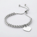 Adjustable Shiny Bead Bracelet with Heart Charm in Sterling Silver by Avera Group