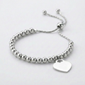 Adjustable Shiny Bead Bracelet with Heart Charm in Sterling Silver by Avera Group