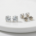 14 k WhiteGold Stud Earrings with White Hue Faceted Cubic Zirconia by Avera Group