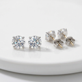 14 k WhiteGold Stud Earrings with White Hue Faceted Cubic Zirconia by Avera Group