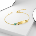 14k Yellow Gold 5 1/2 inch Childrens ID Bracelet with Enameled Eye by Avera Group