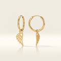 14K Yellow Gold Hoop Earrings with Angel Wings by Avera Group