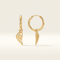 14K Yellow Gold Hoop Earrings with Angel Wings by Avera Group