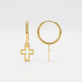 14K Yellow Gold Hoop Polished Earrings with Crosses by Avera Group