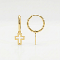 14K Yellow Gold Hoop Polished Earrings with Crosses by Avera Group