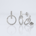 14k White Gold Textured Circle and Bar Post Earrings by Avera Group