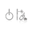 14k White Gold Textured Circle and Bar Post Earrings by Avera Group