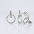 14k White Gold Textured Circle and Bar Post Earrings by Avera Group